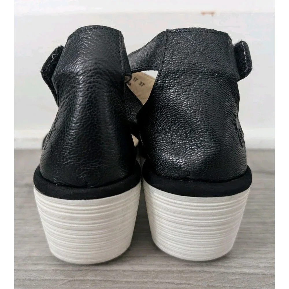 Fly London Yake Perforated Leather Wedge Sandals Black White Women's Sz 43 US 12